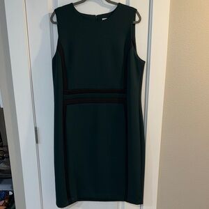 BNWT Calvin Klein Forest Green Midi Sheath Dress with Black Trim